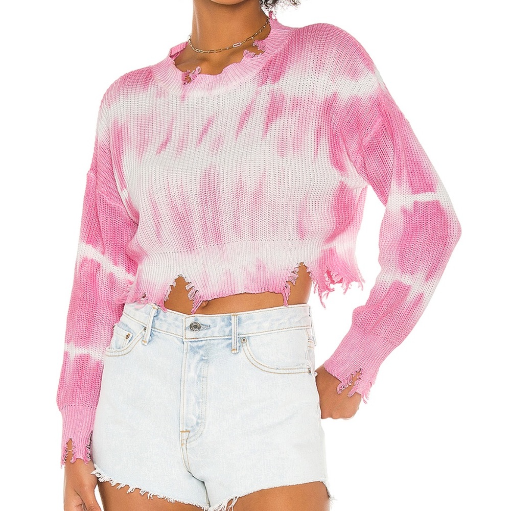 Superdown Distressed Tie Dye Sweater